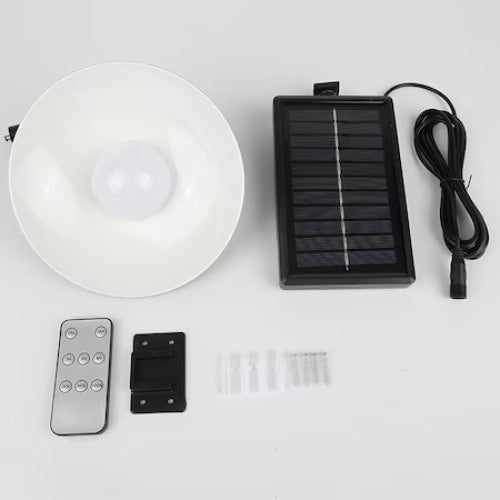 Lampa rotunda, cu panou soalar si telecomanda, rezistenta la apa, tensiune panou solar 5,5 V, negru