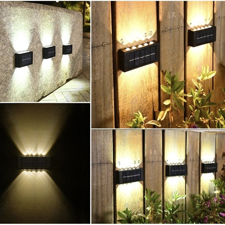 Lampa solara de perete, cu iluminare bidirectionala, cu sistem de prindere prin agatare, cu 12 LED-uri, din ABS, rezistenta la apa, negru