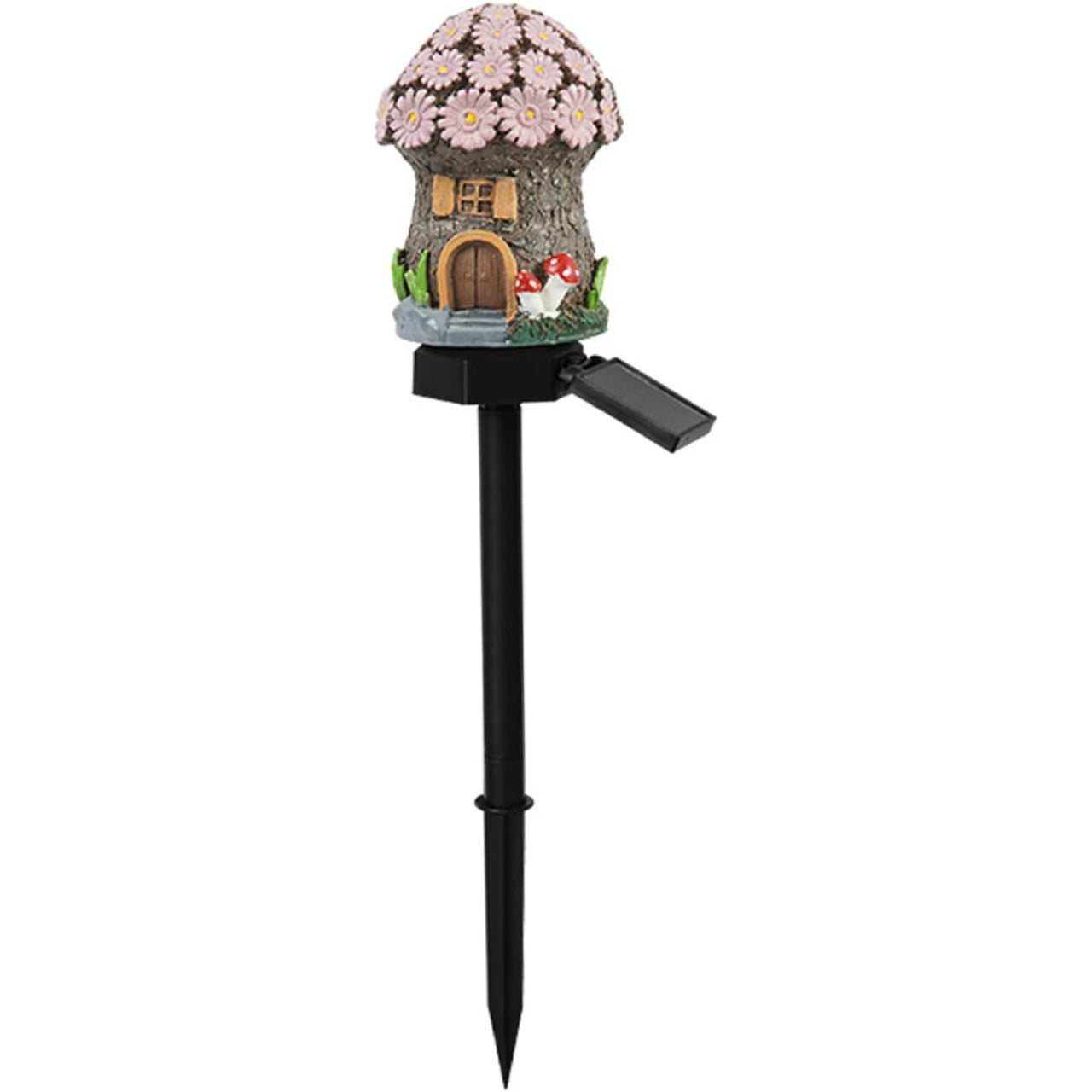 Lampa solara tip casuta de gradina, impermeabila, cu lumina calda, fixare tip tarus, din ABS, negru/roz