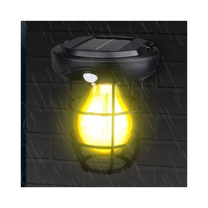 Lampa solara, tip felinar, cu agatatoare, putere 2W, cu 3 LED-uri, portabila, rezistenta la apa si intemperii, negru