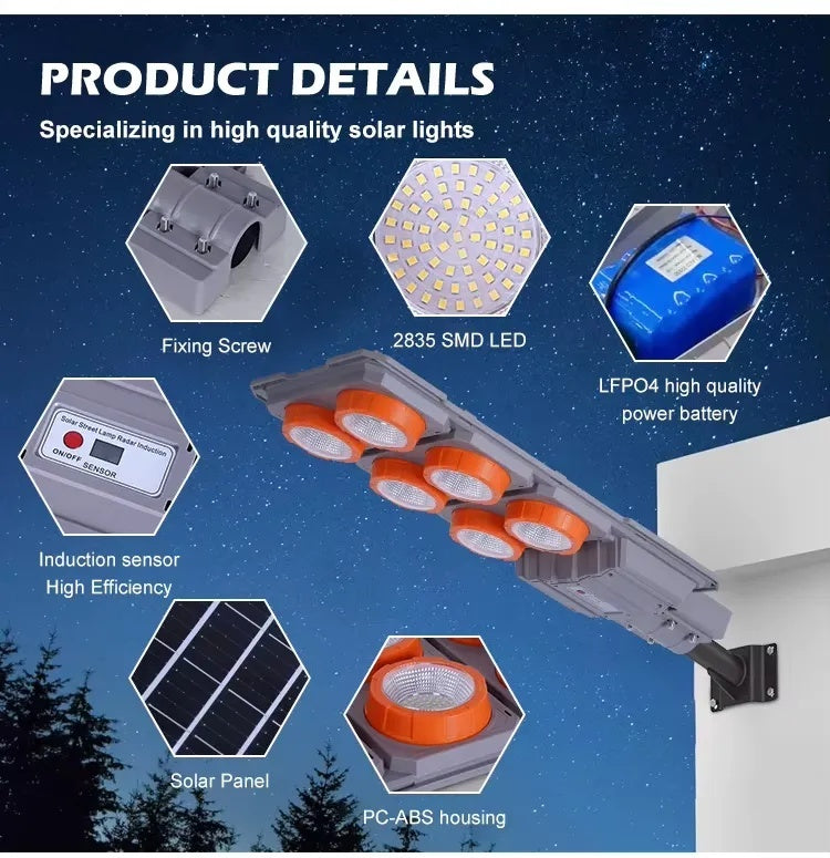 Lampă Stradală Solară LED Durabilă cu brai metalic, 600 W, Control Automat, IP65