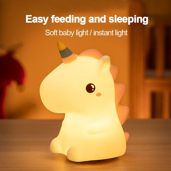 Lampa veghe pentru copii, unicorn, lumini RGB, control tactil, cu 16 culori, baterie incorporata, alb