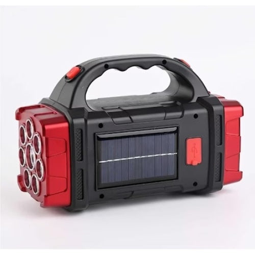 Lanterna portabila, cu incarcare solara sau USB, multifunctionala, functie de Power Bank, negru/rosu