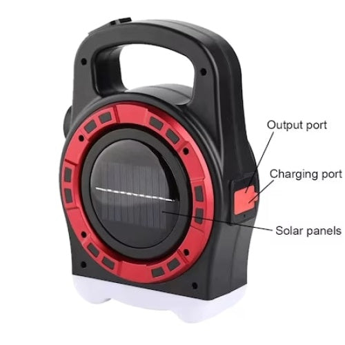 Lanterna solara, cu 3 moduri de iluminare, functie powerbank, waterproof, culoare negru/rosu