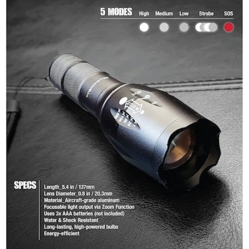 Lanterna Tactica FOXMAG24, 5000 LUX, Luminozitate 1800 lm, Functionare 3 x Bateri AAA, Rezistenta Intemperii, Culoare Negru