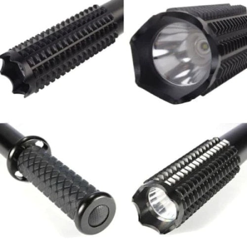 Lanterna tip baston, cu electrosoc, din aluminiu, lungime 35cm, puterea electrosocului 10.000Kw, se alimenteaza cu 2 acumulatori, negru