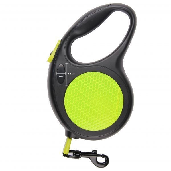 Lesa retractabila pentru caini, 5 metri, sistem de blocare, Negru / Verde reflectorizant