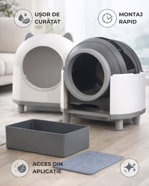 Litiera smart, curatare automata pentru pisici, control din aplicatie, capacitate 8 L