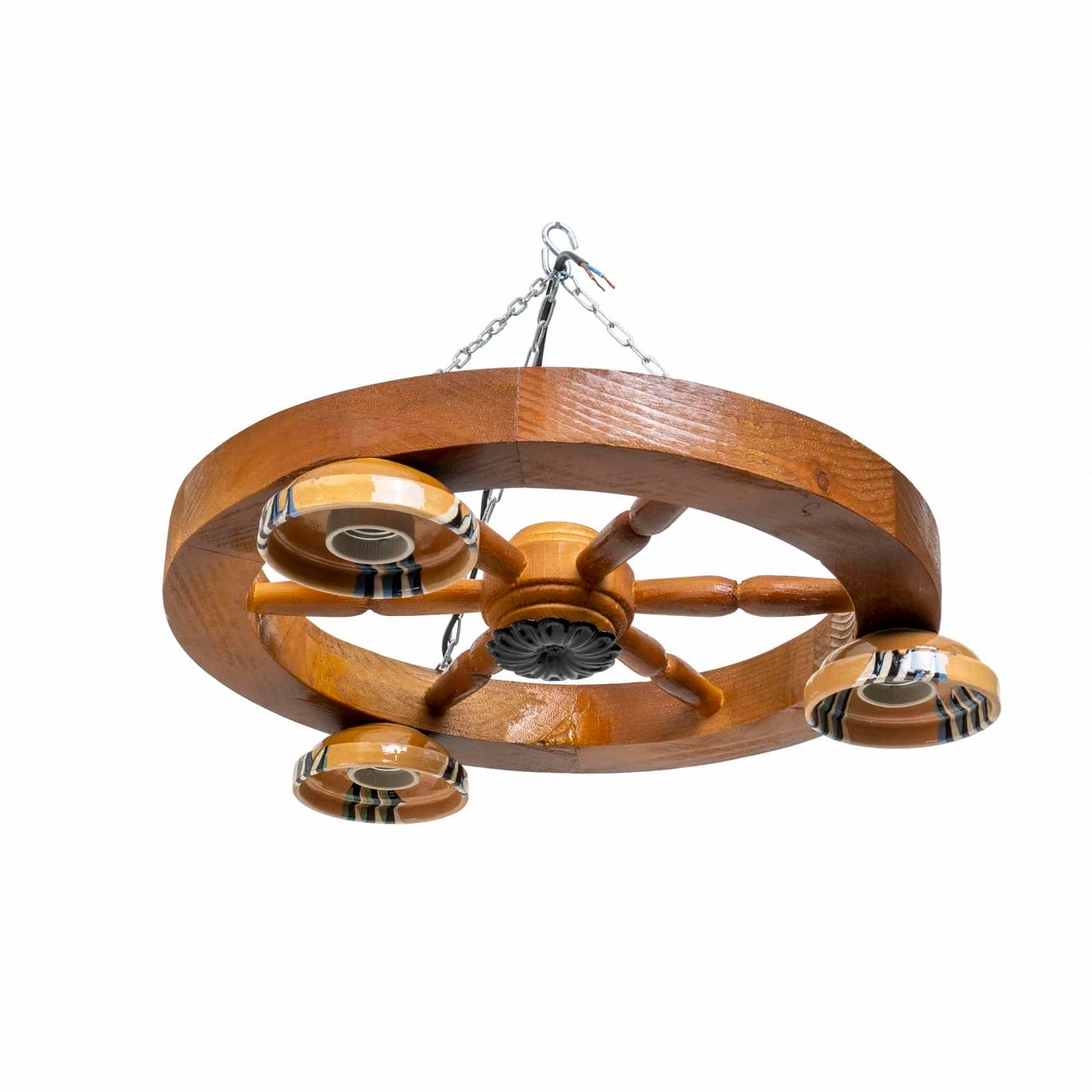 Lustra din lemn cu 3 castroane, diametru 40 cm, soclu E27, bec inclus
