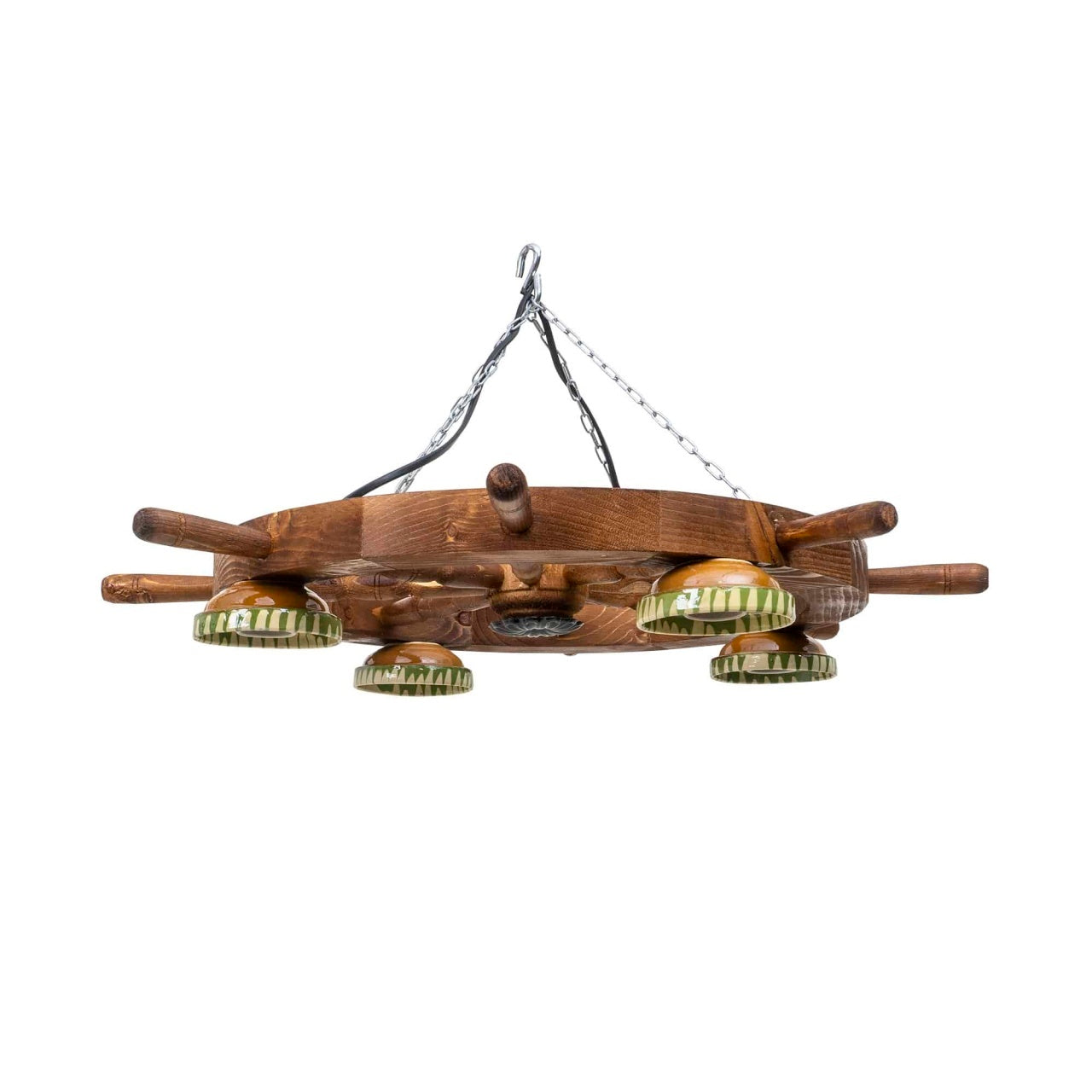 Lustra din lemn cu 4 castron, diametru total 64 cm, culoare mahon