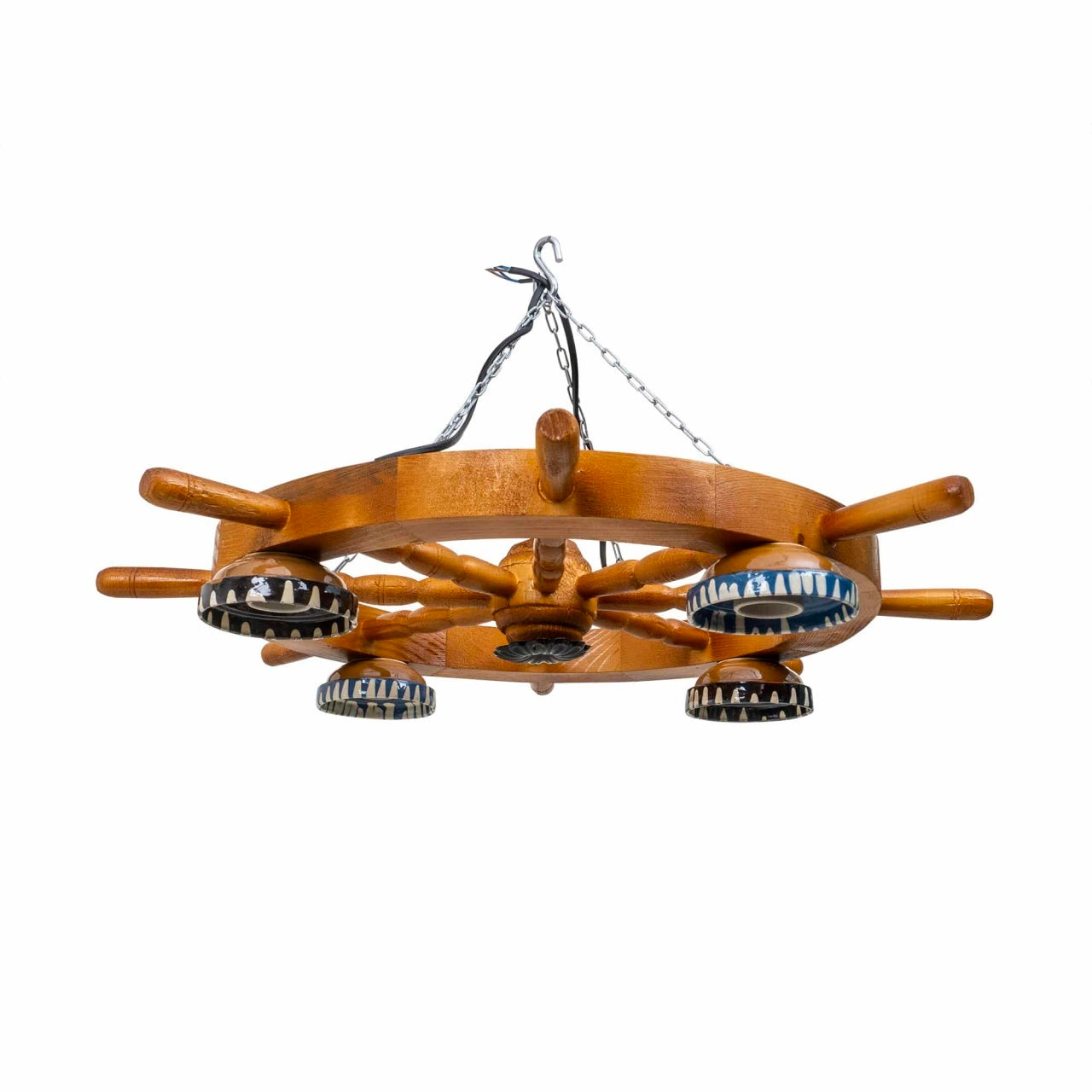 Lustra din lemn cu 4 castron, diametru total 64cm, culoare maro