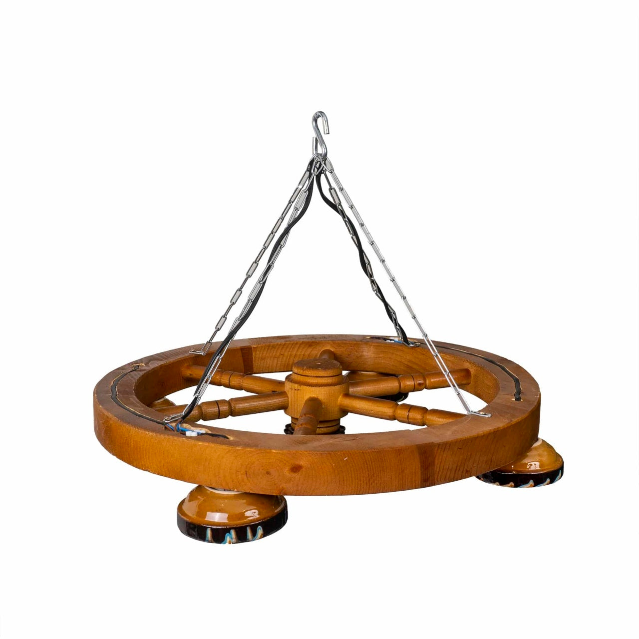 Lustra din lemn cu castron, diametru 49 cm, tip soclu E27, bec inclus