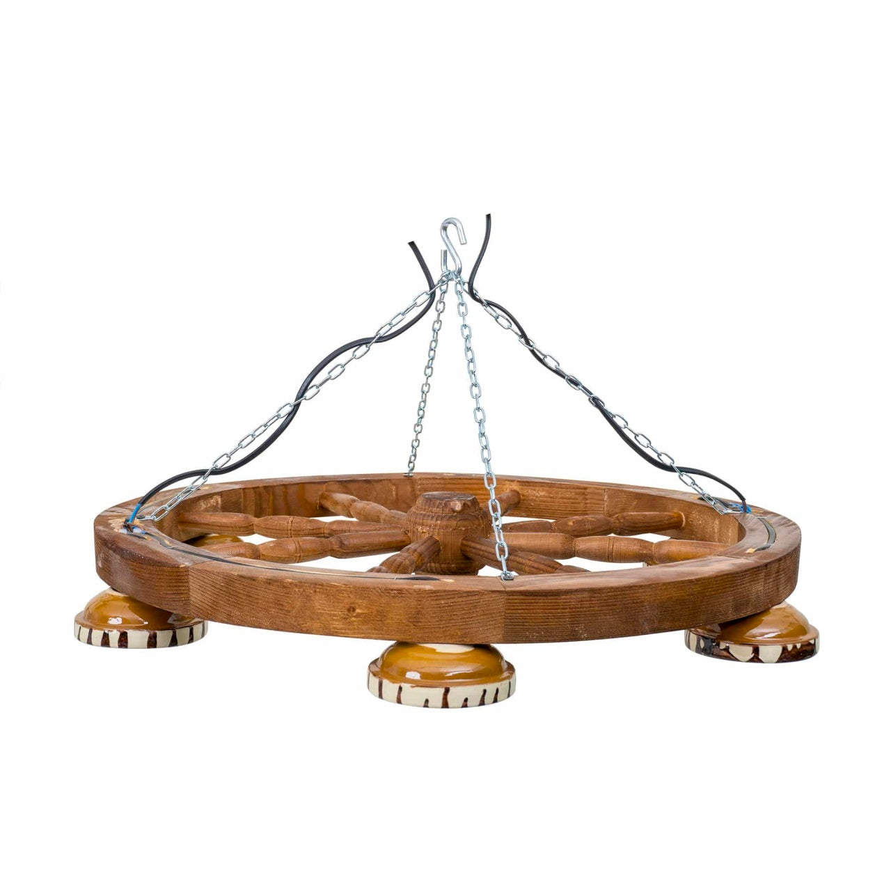 Lustra lemn cu 6 castroane, diametru 60 cm, soclu E27, bec inclus