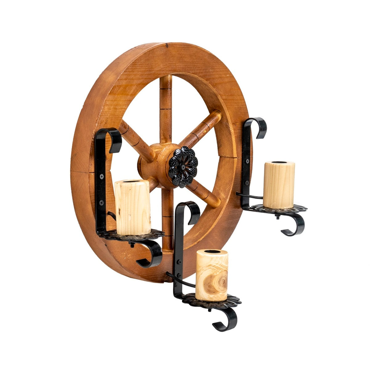 Lustra mica de perete din lemn, diametru 40cm, soclu E14, cu bec inclus