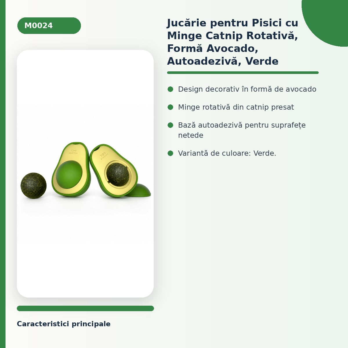 Jucărie pentru Pisici cu Minge Catnip Rotativă, Formă Avocado, Autoadezivă, Verde – imagine 3