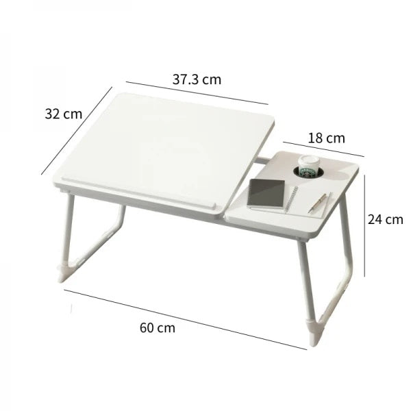 Masa pliabila pentru laptop, cu suport pentru pahar, reglabila pe inaltime 5 pozitii, dimensiuni 55.3 x 24 x 32 cm, greutatea maxima suportata 45 kg, alb