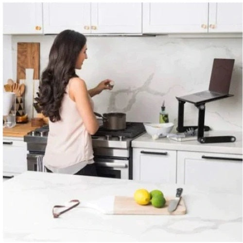 Masa Reglabila FOXMAG24 de Laptop, Material Aluminiu, Sistem Dublu Ventilare Cooler USB, Inaltime max 47 cm, Negru