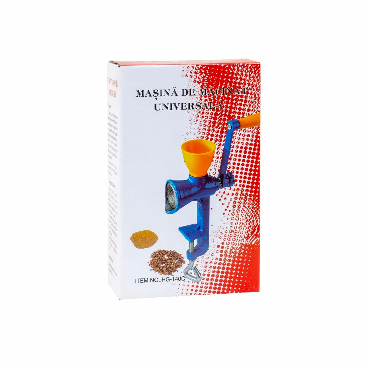 Masina de tocat carne si legume, plastic si metal, maner clasic albastru-galben