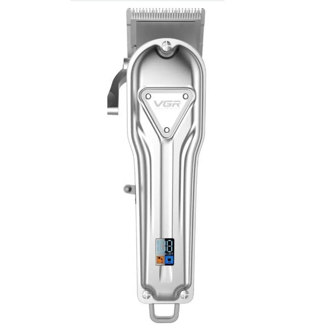 Masina de tuns si ras VGR V-140, afisaj digital, lame inox, durata operare 300 min, 4 piepteni ajustare lungime, precizie inalta, Argintiu