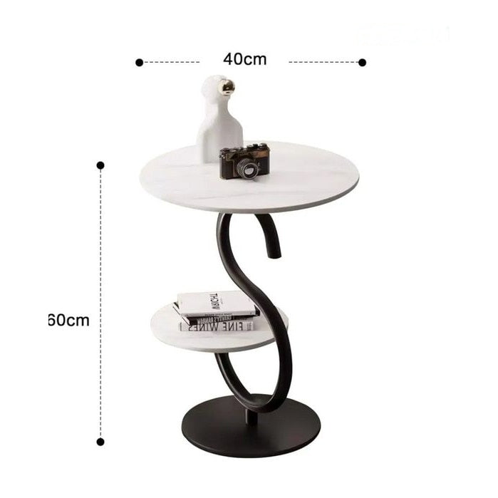 Masuta de cafea, cu cadru din metal si blat stil marmura, pentru 2 persoane, impermeabila, multifunctionala, alb/negru
