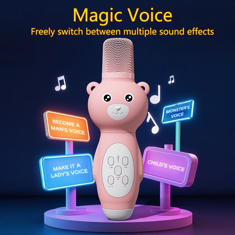 Microfon pentru copii, jucarie muzicala, karaoke, bluetooth, wireless, din materiale durabile, non-toxice, roz