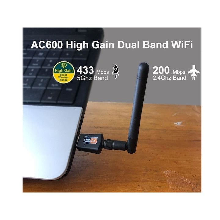 Mini adaptor Wi-Fi, viteza 600Mbps, dual band, portabil, hotspot Wi-Fi, interfata USB 2.0, compatibilitate extinsa, design compact si portabil, negru