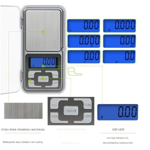 Mini cantar electronic pentru bijuterii, cu afisaj LCD, functionare pe baterii, argintiu
