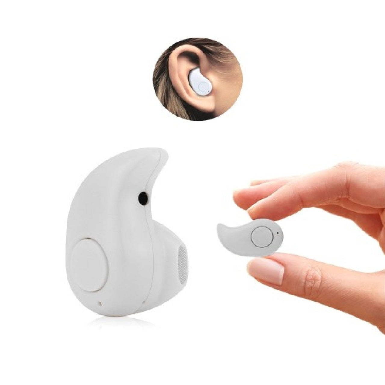 Mini casca Bluetooth MRG 10m invizibila Handsfree Alb A2DP