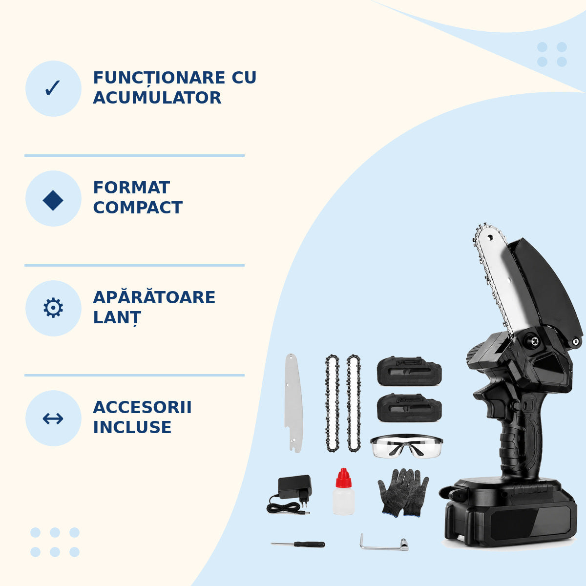 Mini Fierăstrău Electric cu Acumulator și Accesorii, Negru – imagine 3
