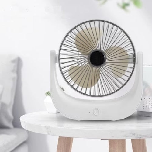 Mini ventilator de masa, portabil, putere 5W, din ABS, cu unghi reglabil, incarcare USB, alb