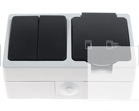 Modul priza si intrerupator dublu, 10A, 250V, IP54, putere maxima 3680W