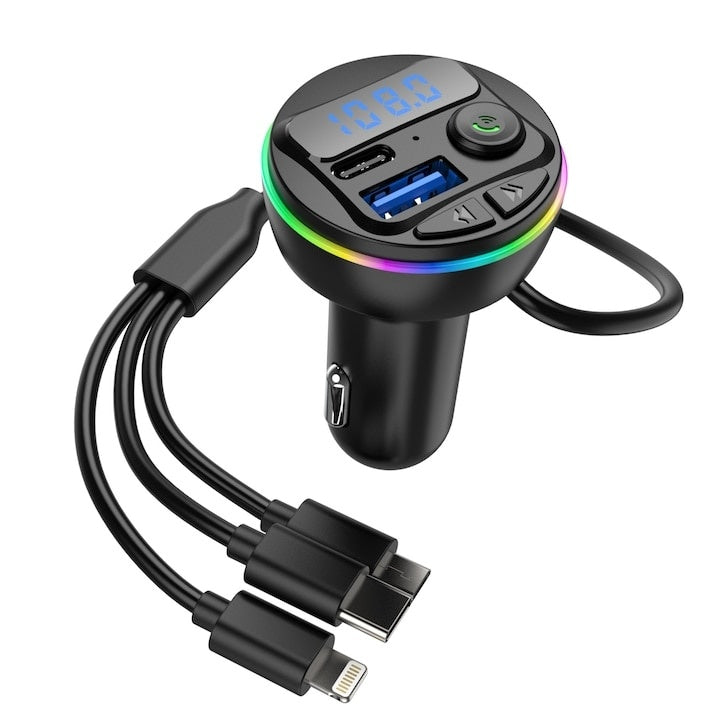 Modulator cu incarcator auto, MP3 player, port USB Fast Charge, Type C, 20W, bluetooth, 3 mufe de incarcare, negru
