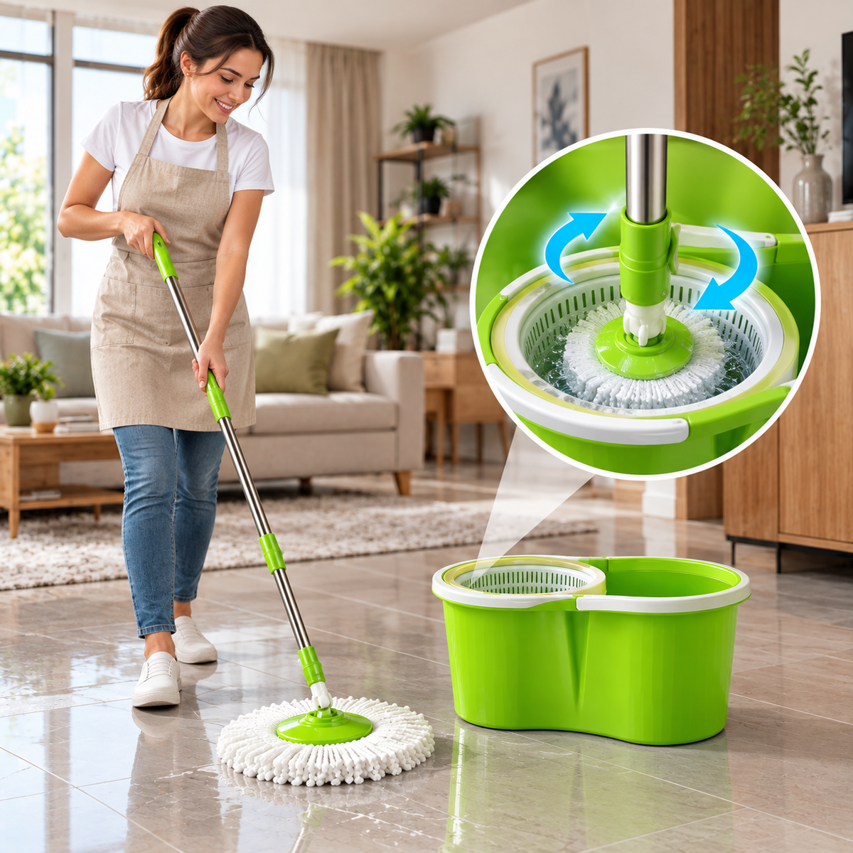 Set Magic Mop cu mop rotativ și găleată cu sistem de stoarcere – imagine 4