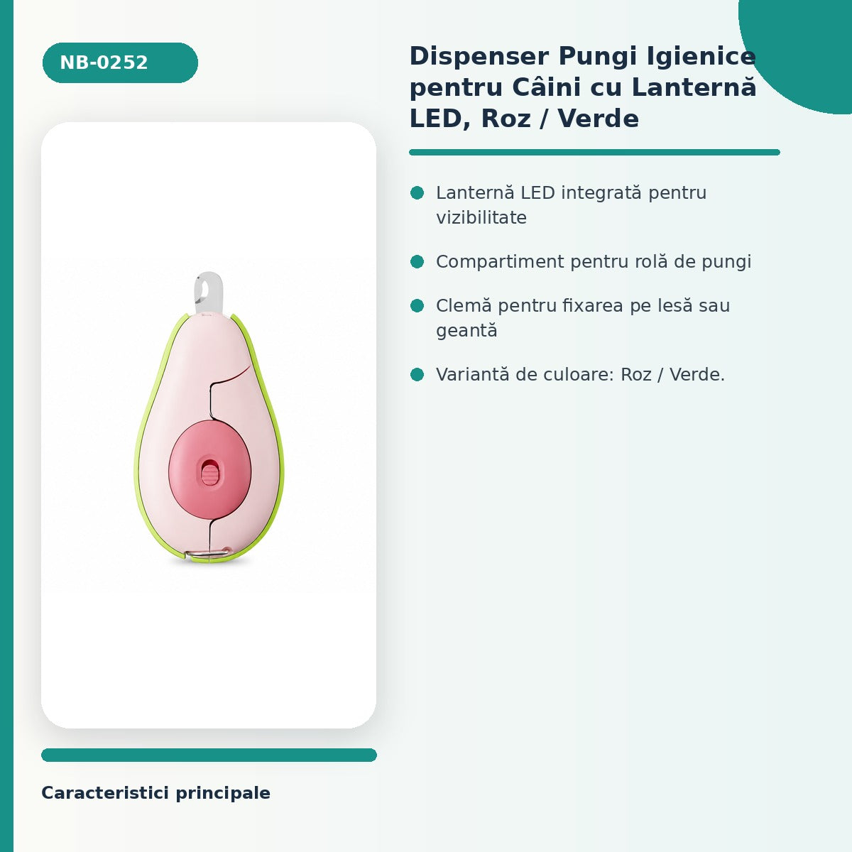 Dispenser Pungi Igienice pentru Câini cu Lanternă LED, Roz / Verde – imagine 3