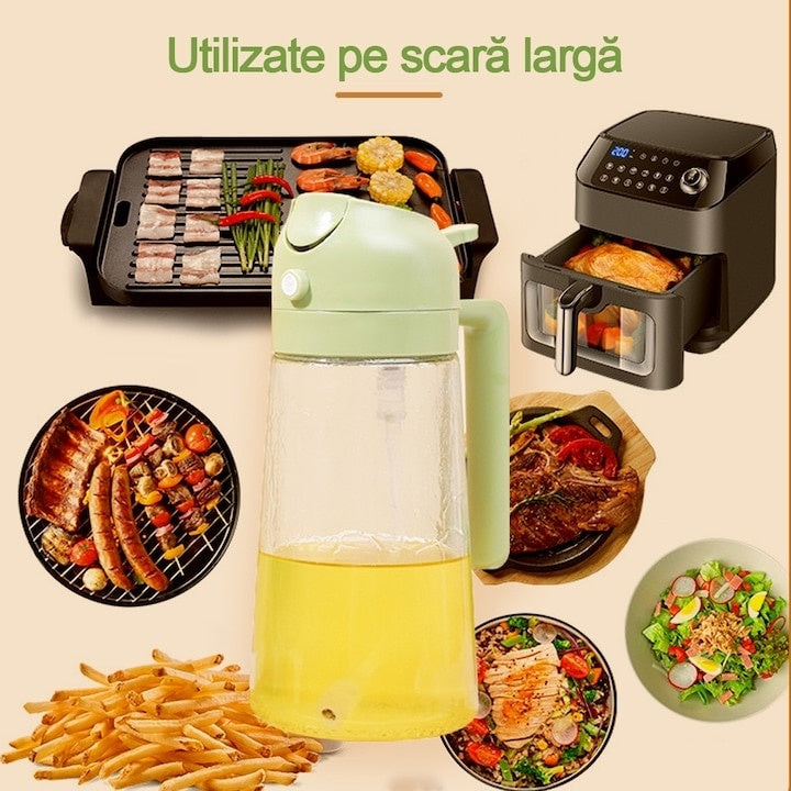 Oliviera 2 in 1, din sticla, cu maner din plastic, capacitate 600ml, cu stropire si pulverizare, transparent/verde