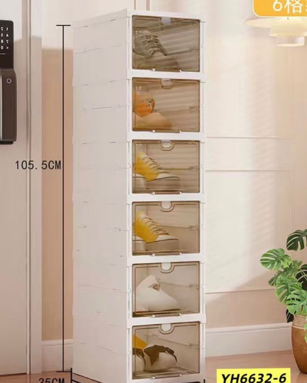 Organizator de Pantofi, Pliabil, cu Uși Transparente cu 6 Niveluri, 105.5 cm