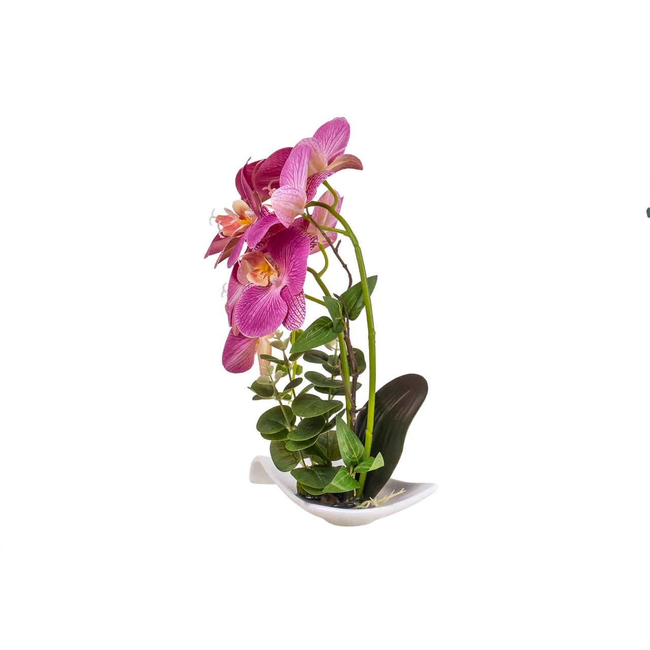 Orhidee artificiala cu aspect natural in ghiveci ceramic alb, H 33 cm