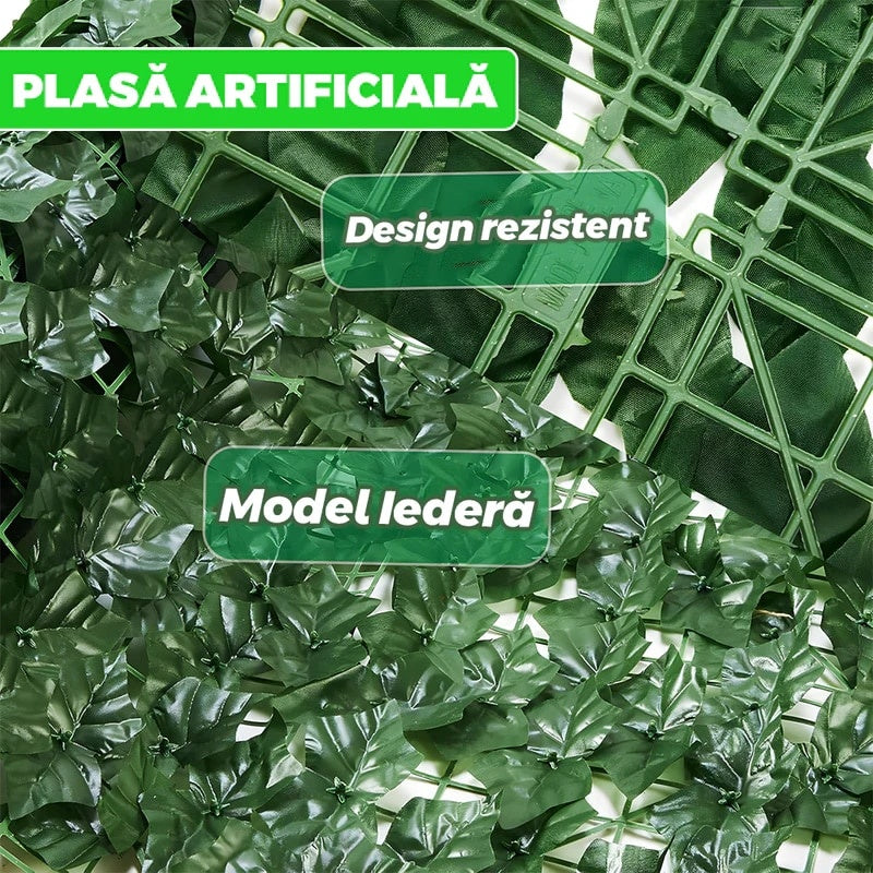 Panou verde pentru gard, artificial, cu frunze, dimensiuni 300x100cm, pentru inchidere balcon, terasa sau alte spatii, din materiale rezistente, usor de cuatat, montare rapida, verde