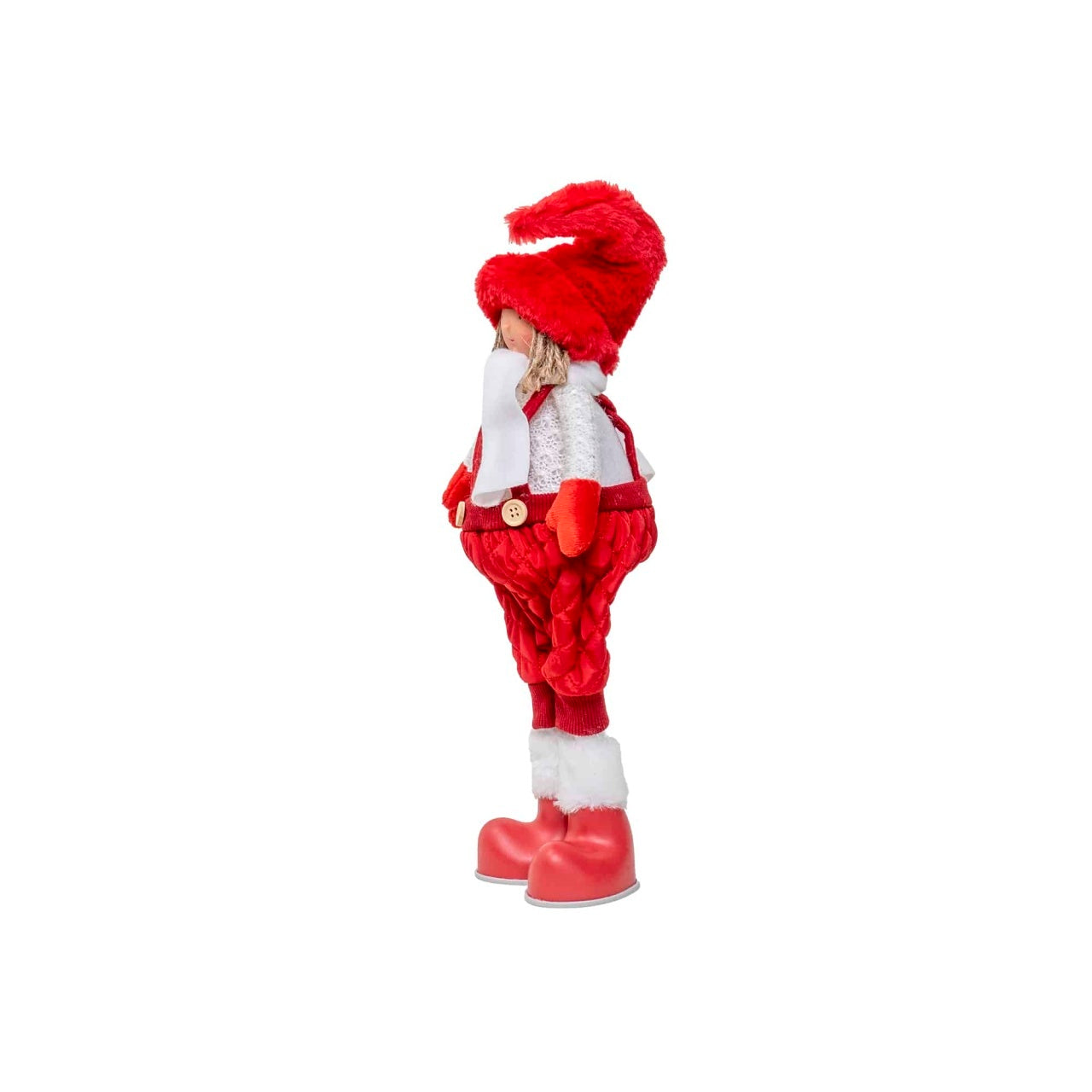 Papusa cu caciula si fular din blanita, 40 cm, culoare rosie