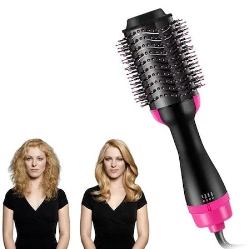 Perie FOXMAG24 Electrica 3 in 1 de par, 1000 W, 3 Trepte temperatura, 3 Nivele putere, 33 x 11 cm, Antistatic, Negru/Roz