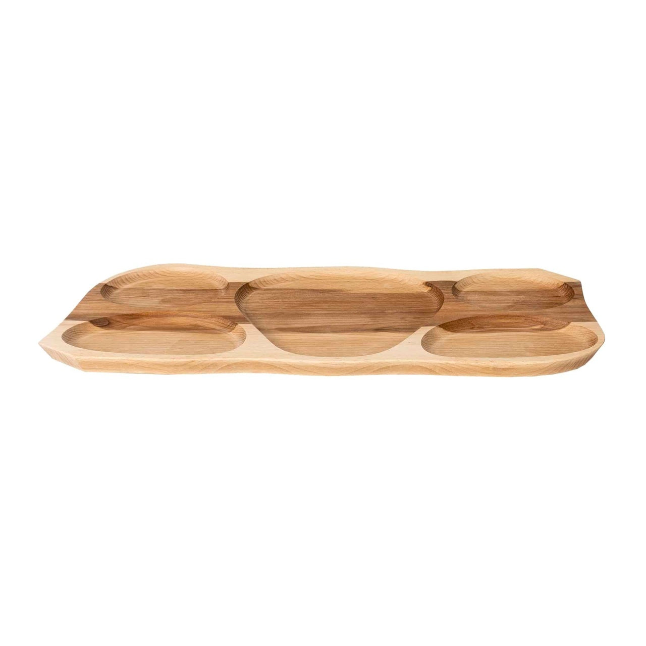 Platou lemn dreptunghiular cu 5 compartimente 63x28x2.5 cm pentru servit