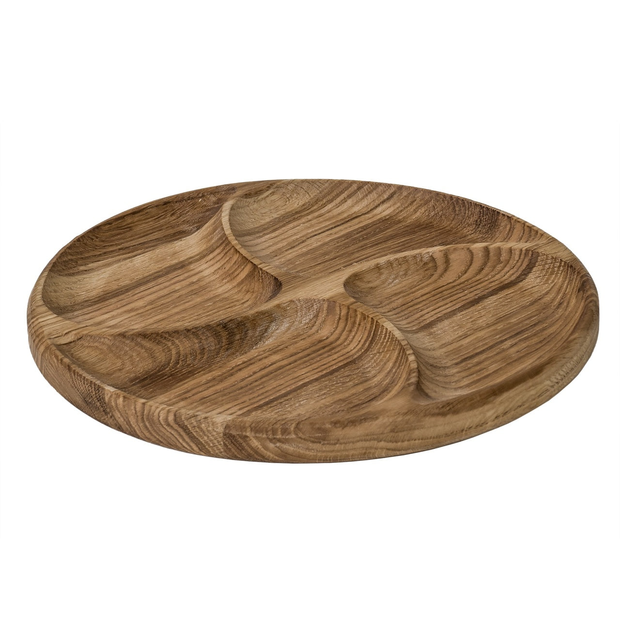 Platou servire rotund din lemn cu 4 compartimente, diametru 30 cm
