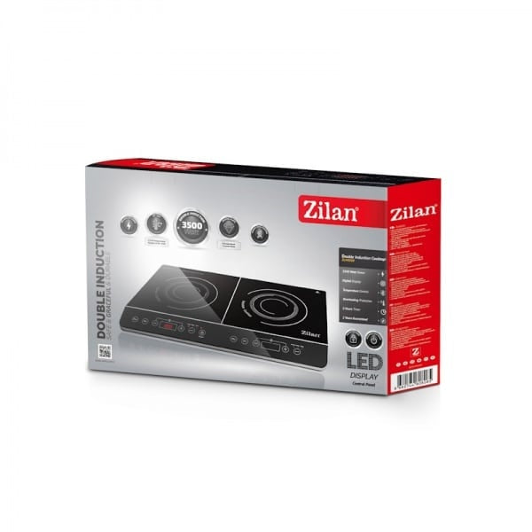 Plita cu inductie doua ochiuri, 3500W, geam cristal negru, oprire automata