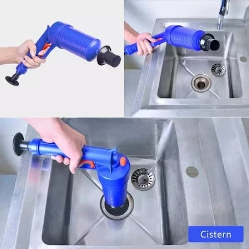 Pompa pentru desfundat cu aer comprimat, pentru WC, chiuveta, cada, cabina de dus, instalatii sanitare, canalizare, din ABS, albastru