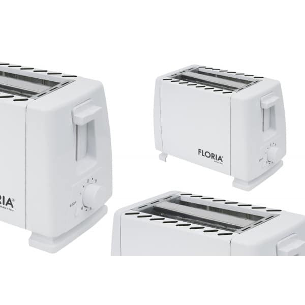 Prajitor de paine 700W, 2 felii, 7 nivele temperatura, buton oprire, carcasa inox alb
