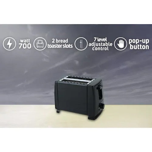 Prajitor de paine, capacitate 2 felii, 7 nivele de rumenire, putere 700W, negru