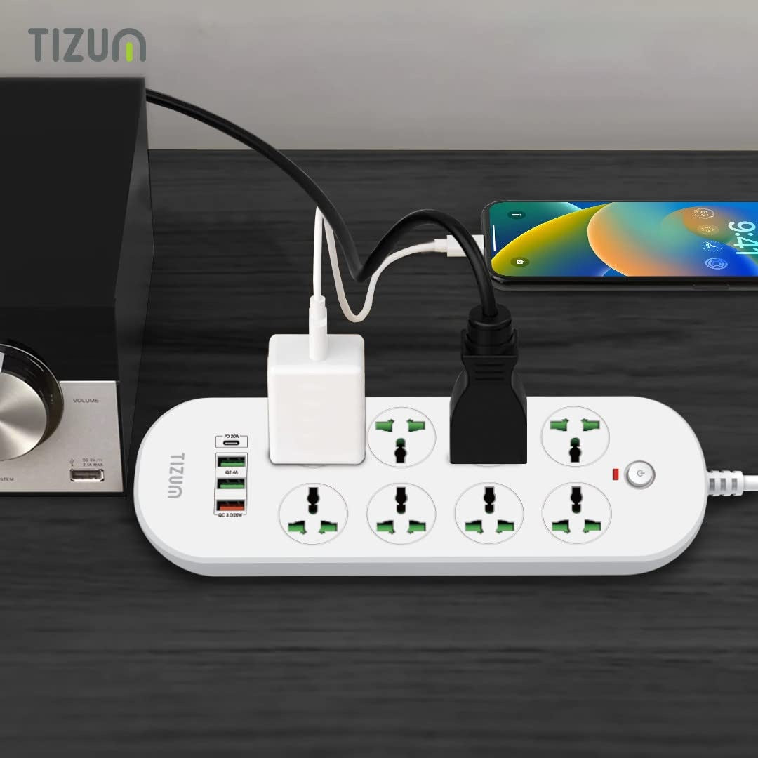 Prelungitor 2 m, 2000W, cu 8 prize, 3 USB si 1 USB tip C, buton de oprire