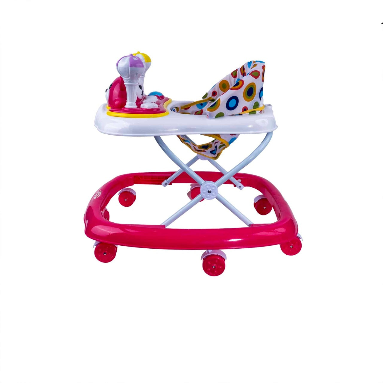 Premergator pentru bebelusi 6 luni+ cu scaun reglabil si 7 roti pivotante roz