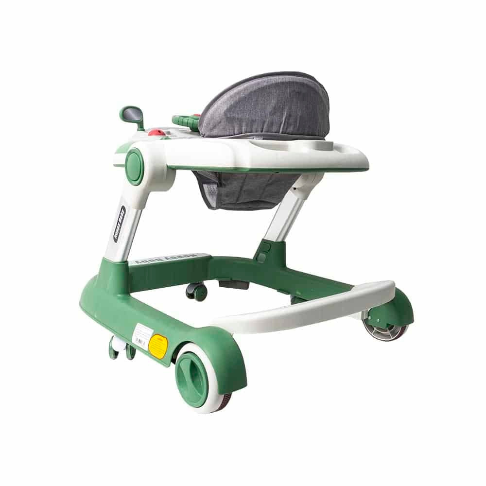 Premergator verde cu 6 roti silentioase, sezut reglabil, pliere usoara, 6 luni+