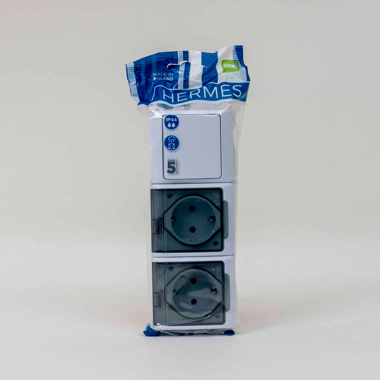 Priza dubla cu capac transparent si intrerupator 16A/250V, IP44, alb